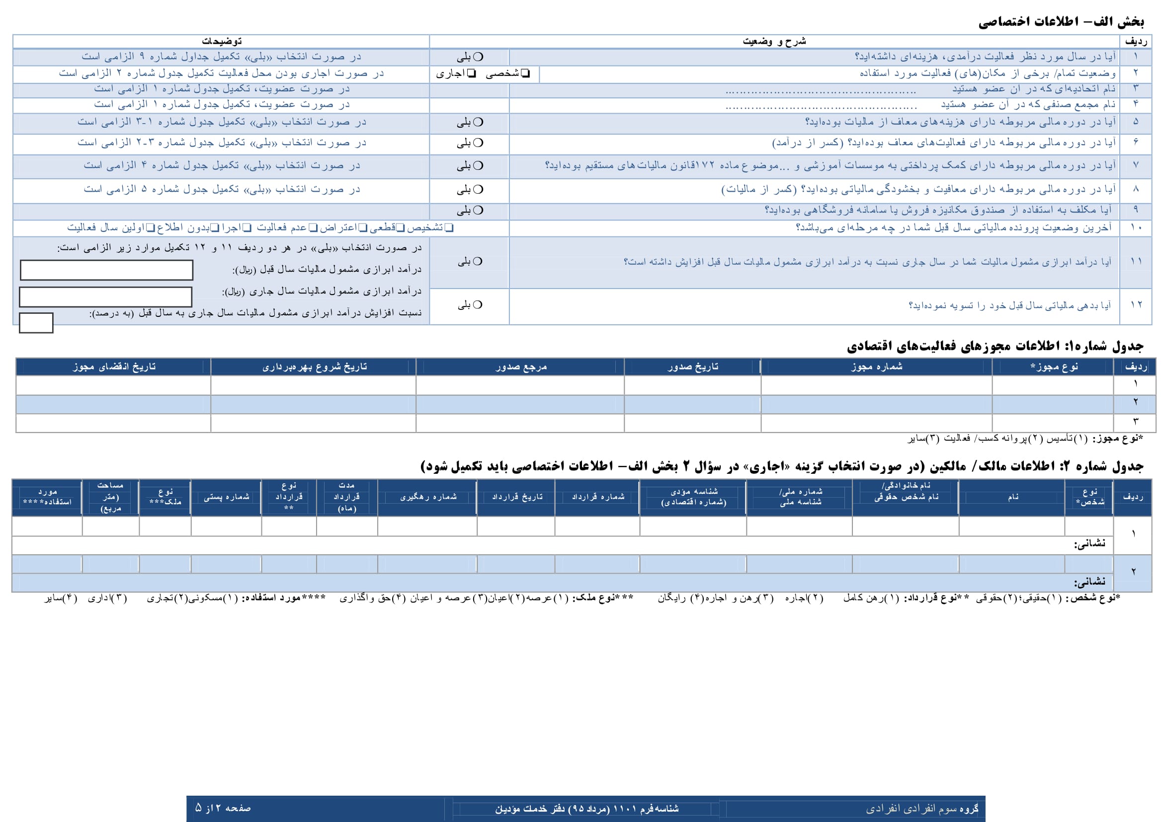 فرم های اظهارنامه عملکرد سالیانه اشخاص حقیقی(انفرادی -گروه سوم)-2