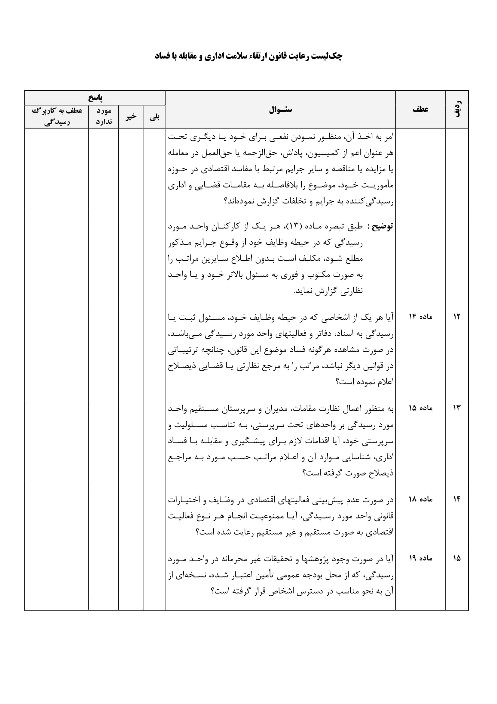 فرم حسابرسی چک لیست رعایت قانون ارتقاء سلامت اداری و مقابله با فساد-5